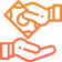 Orange icon of a hand putting a dollar into another hand