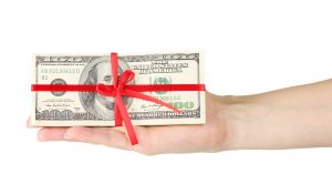 Hundreds of dollars wrapped up in a red ribbon.